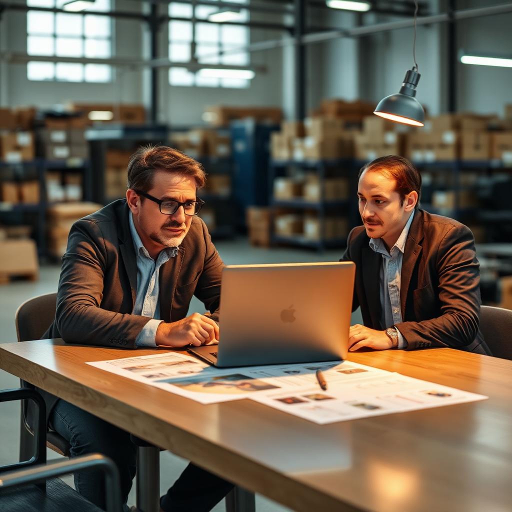 Unternehmer mit Mitarbeiter im Lager – mit dem Wachstum ändern sich Aufgaben und Verantwortung.