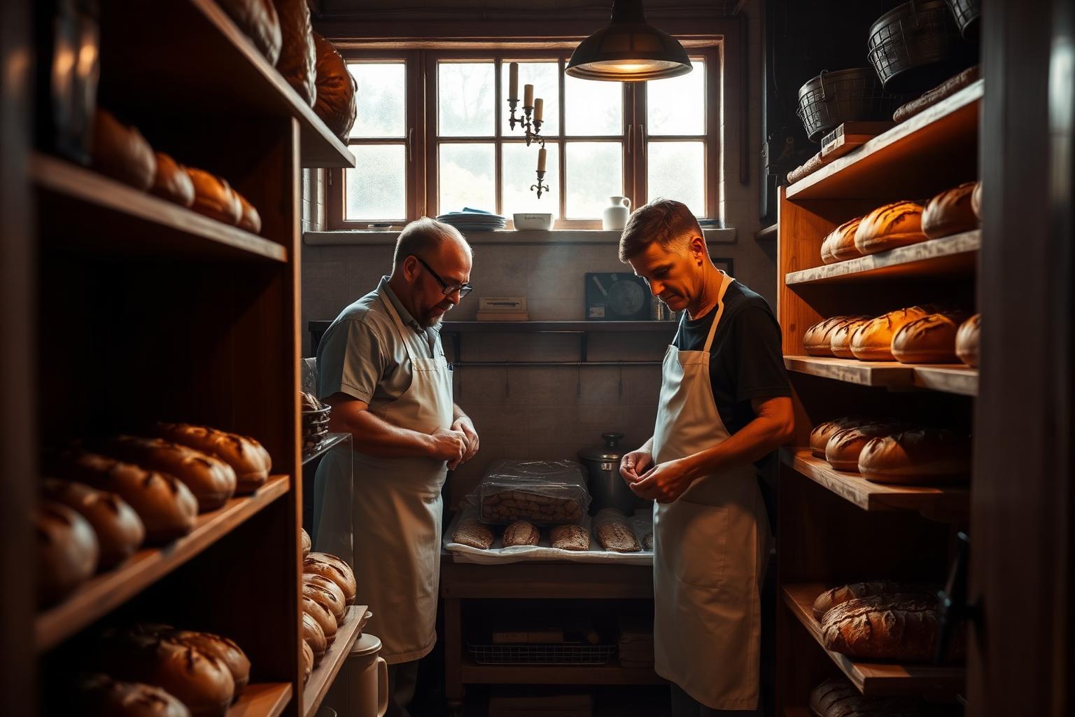 Handwerk als Rückgrat des deutschen Mittelstands: Bäckermeister und Geselle bei der Arbeit in der eigenen Backstube